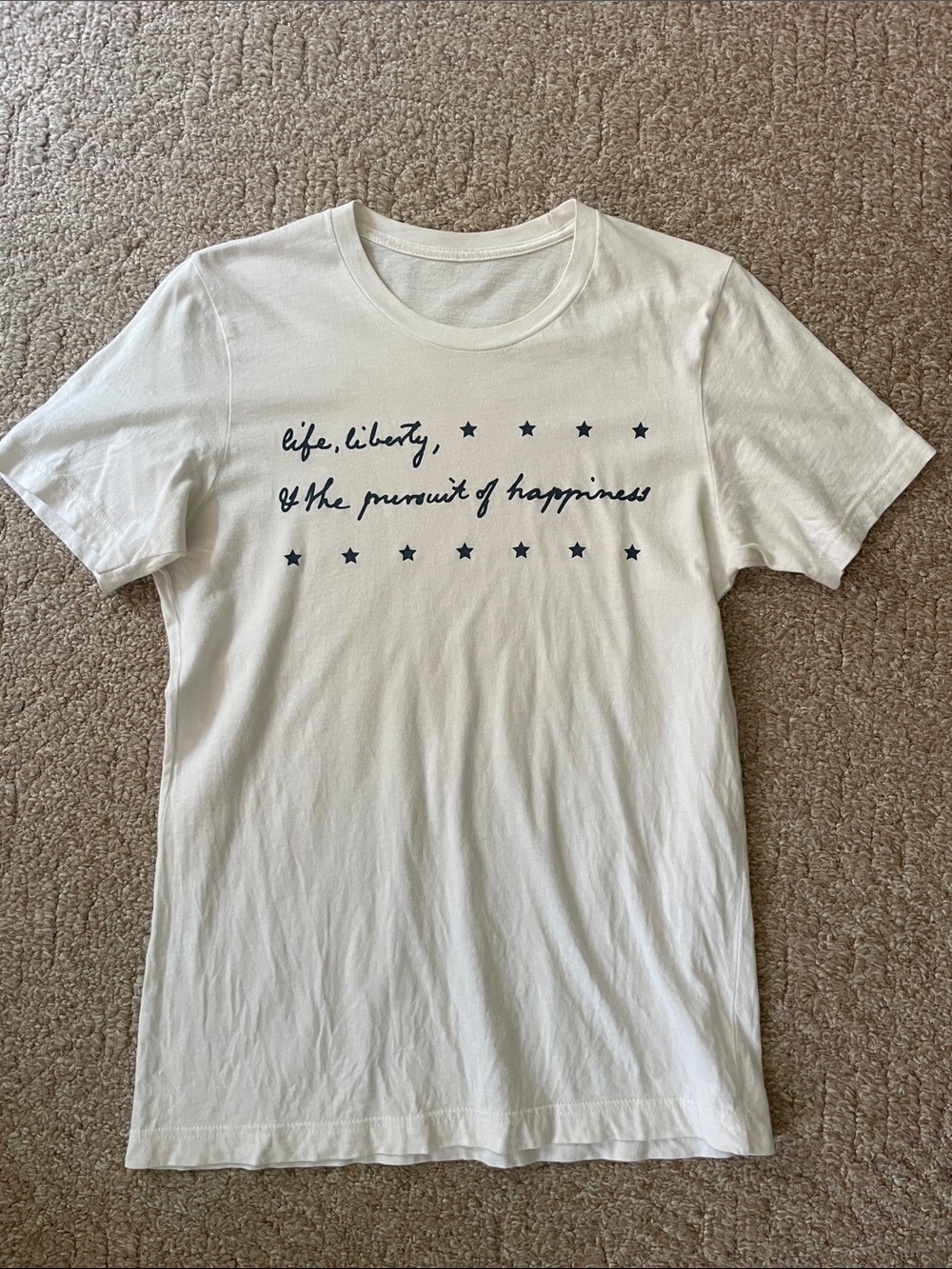 White Graphic Crewneck T-Shirt - "life, liberty, & the pursuit of happiness"